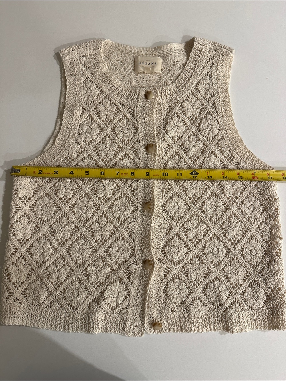 Sezane Ron Tank BlouseCrochet Knit Button Front Vest in Ecru - Picture 8 of 9